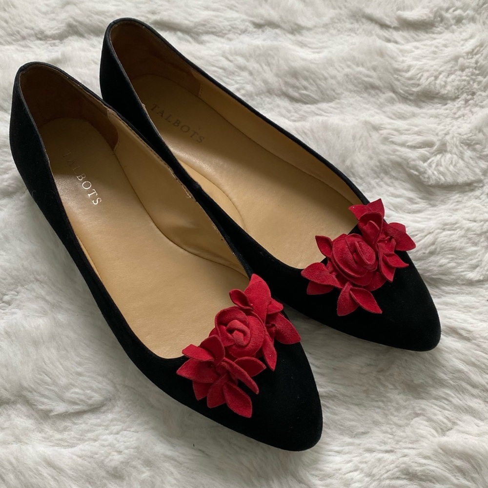 Talbots Suede Poppy Flower Pointed Toe Ballet Flats 10